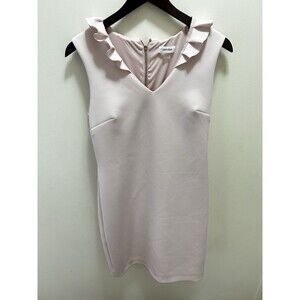 Calvin Klein Dress 8 Blush Pink Ruffle Neck Sheath Minimalist Romantic Bridal